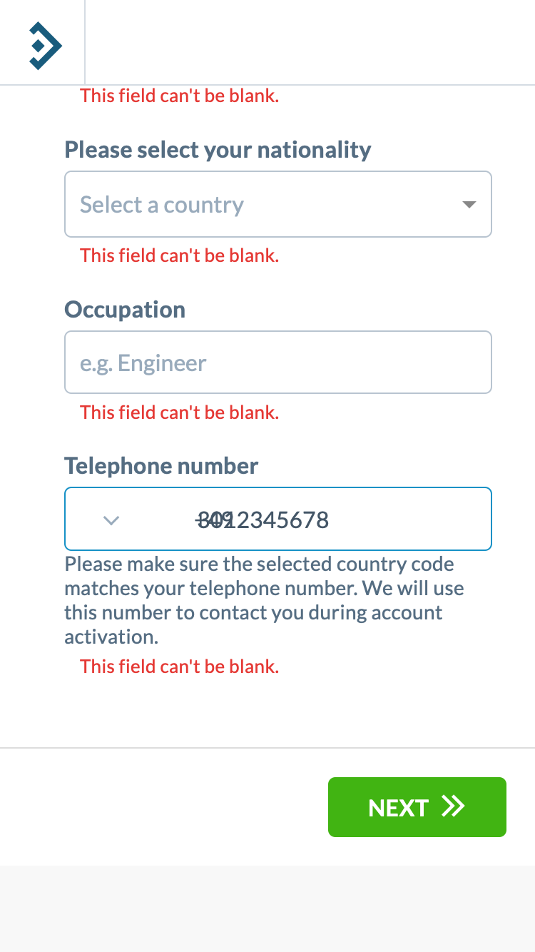 Phone field with +49 overlapping the typed digits
